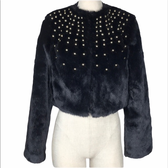 Michael by Michael Kors Black stud faux fur crop - Picture 1 of 9
